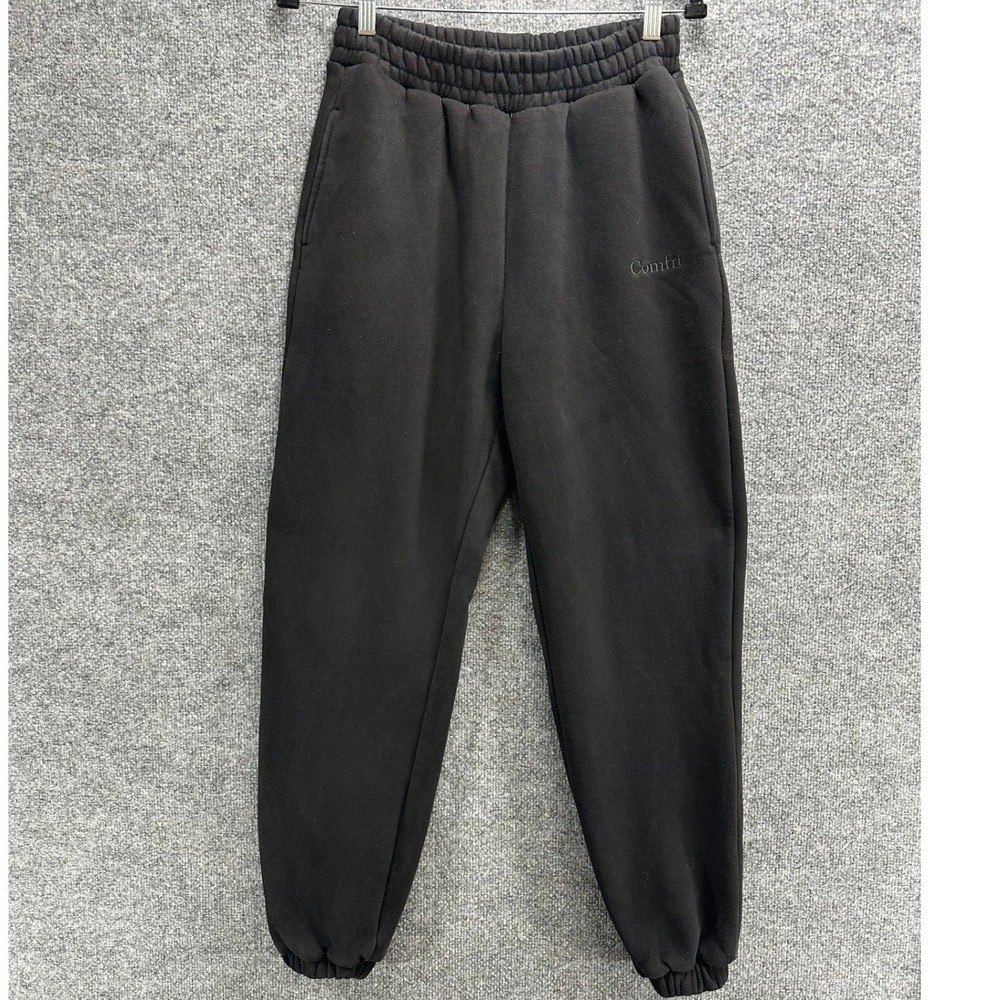 Comfrt Womens Cloud Sweatpants Black High Waisted Fleece Joggers Size S